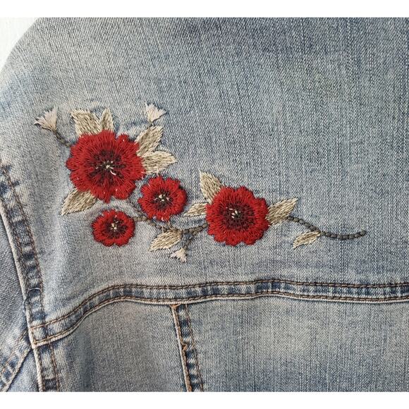 Angels Forever Young Raw Hem Faded Denim Jacket with Flower Embroidery Size 2X - Picture 8 of 10
